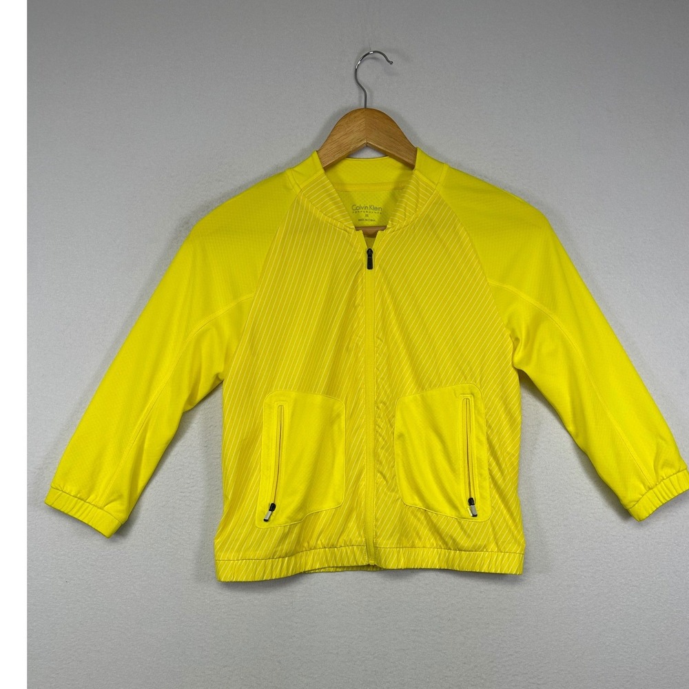 Athleisure‎ Calvin Klein Performance Womens XS Neon Yellow Striped Bomber Jacket